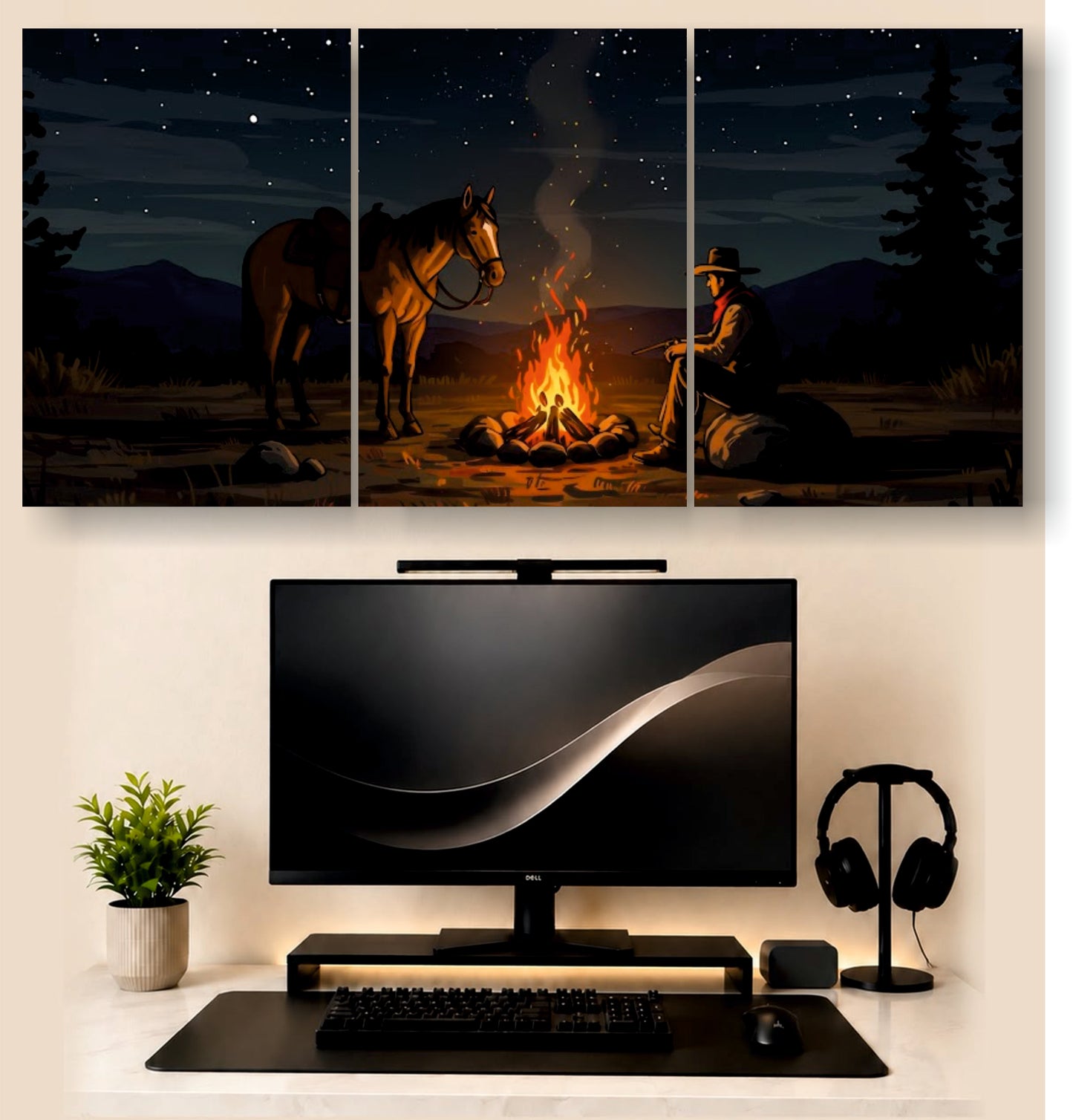 Cow Boys Fire Camp| 3 - Piece Split Poster | PosterDrip