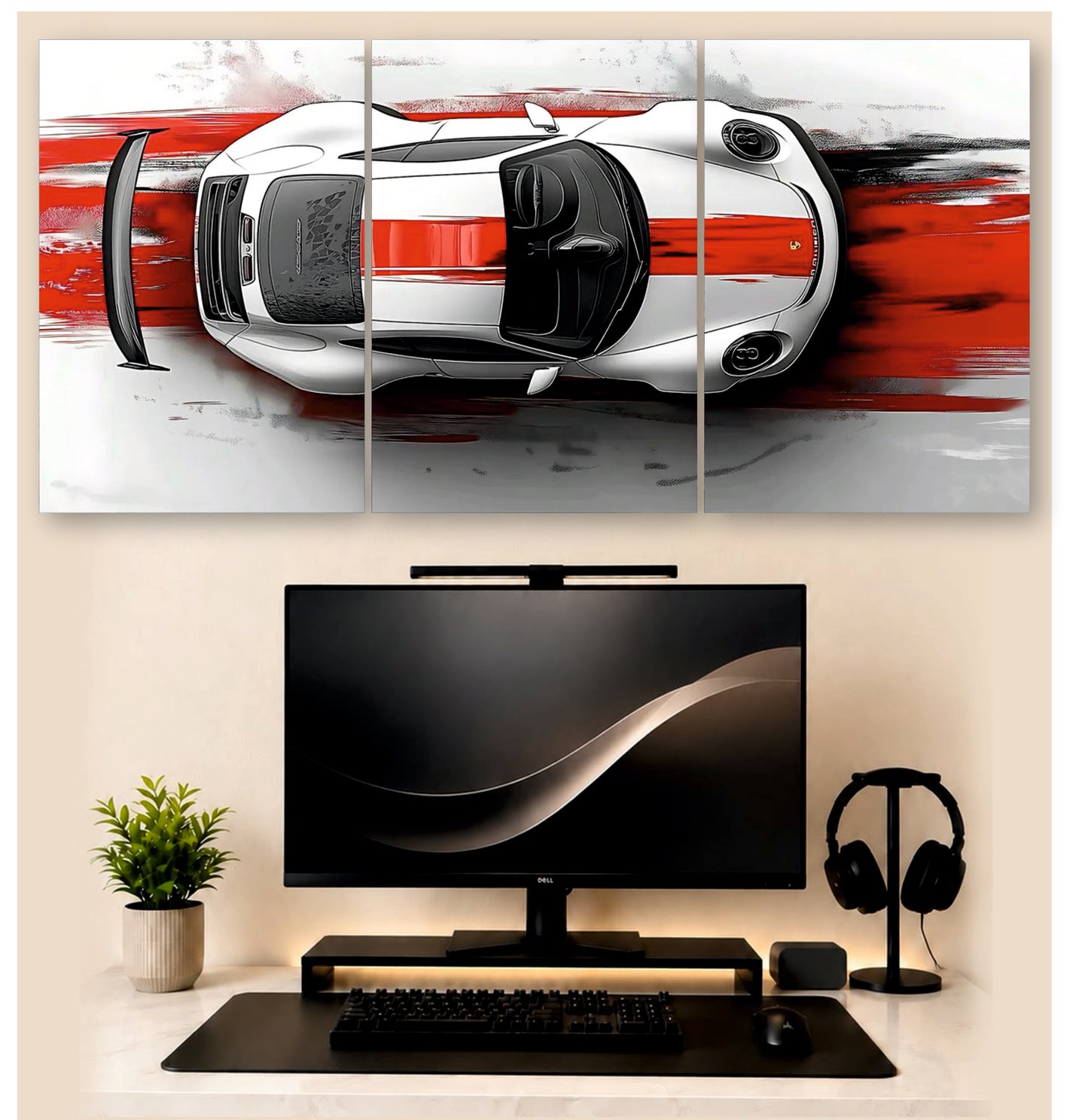 Porsche White & Red Car | 3 - Piece Split Poster | PosterDrip