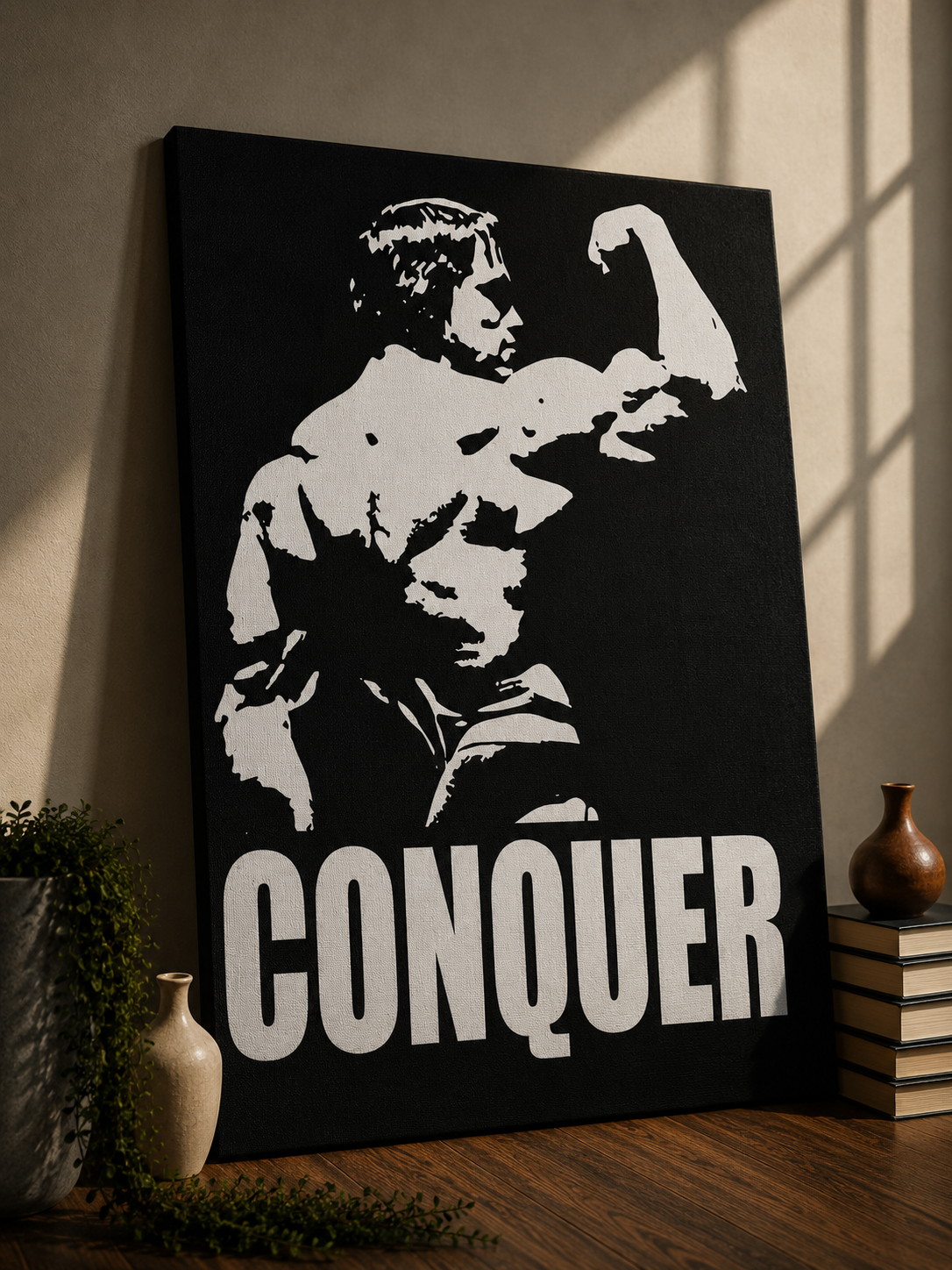 Conquer – Bodybuilder Silhouette Gym Motivational Poster | Wall Art