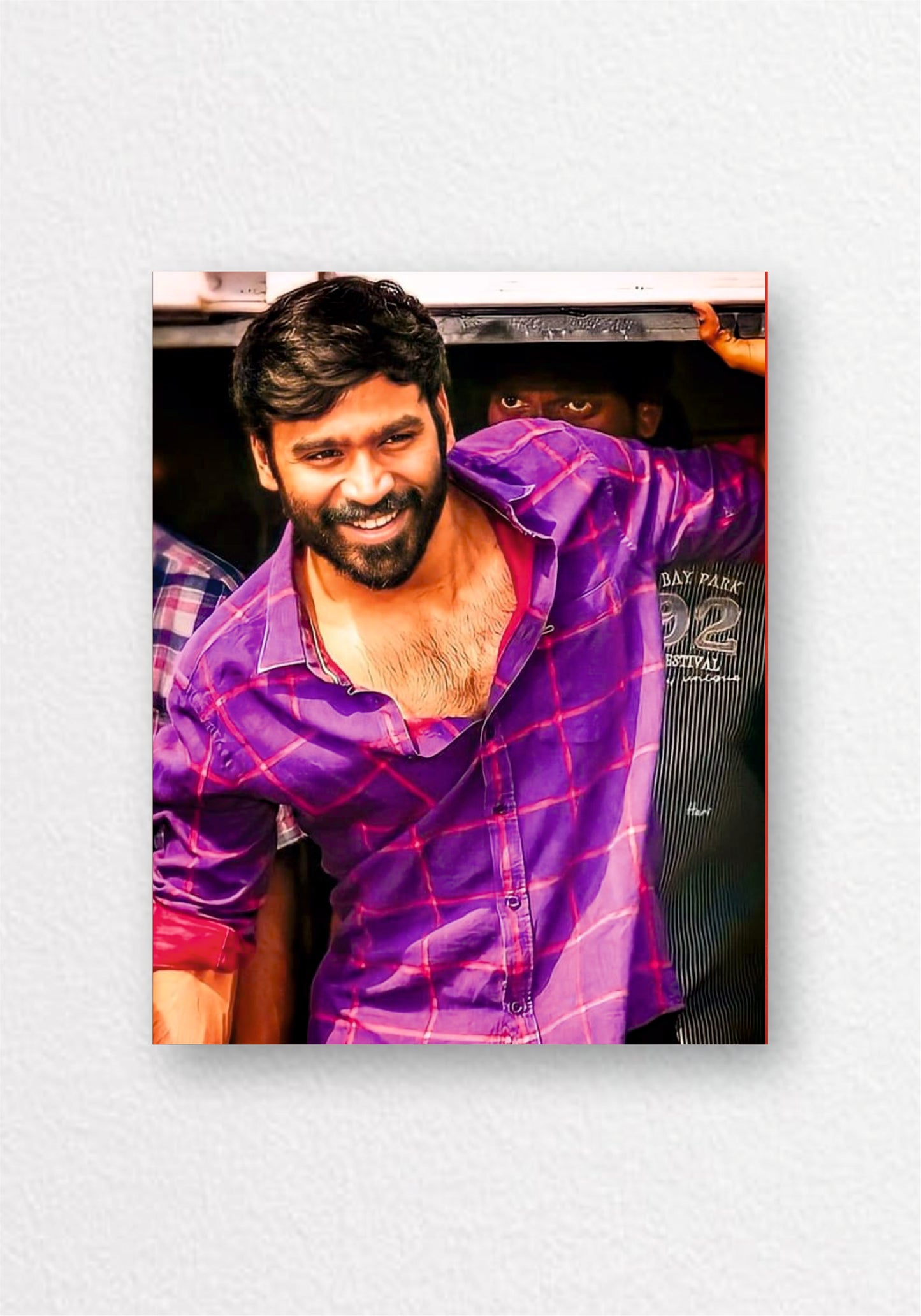 Dhanush Purple Shirt Smile Poster | Tamil Cinema Wall Art