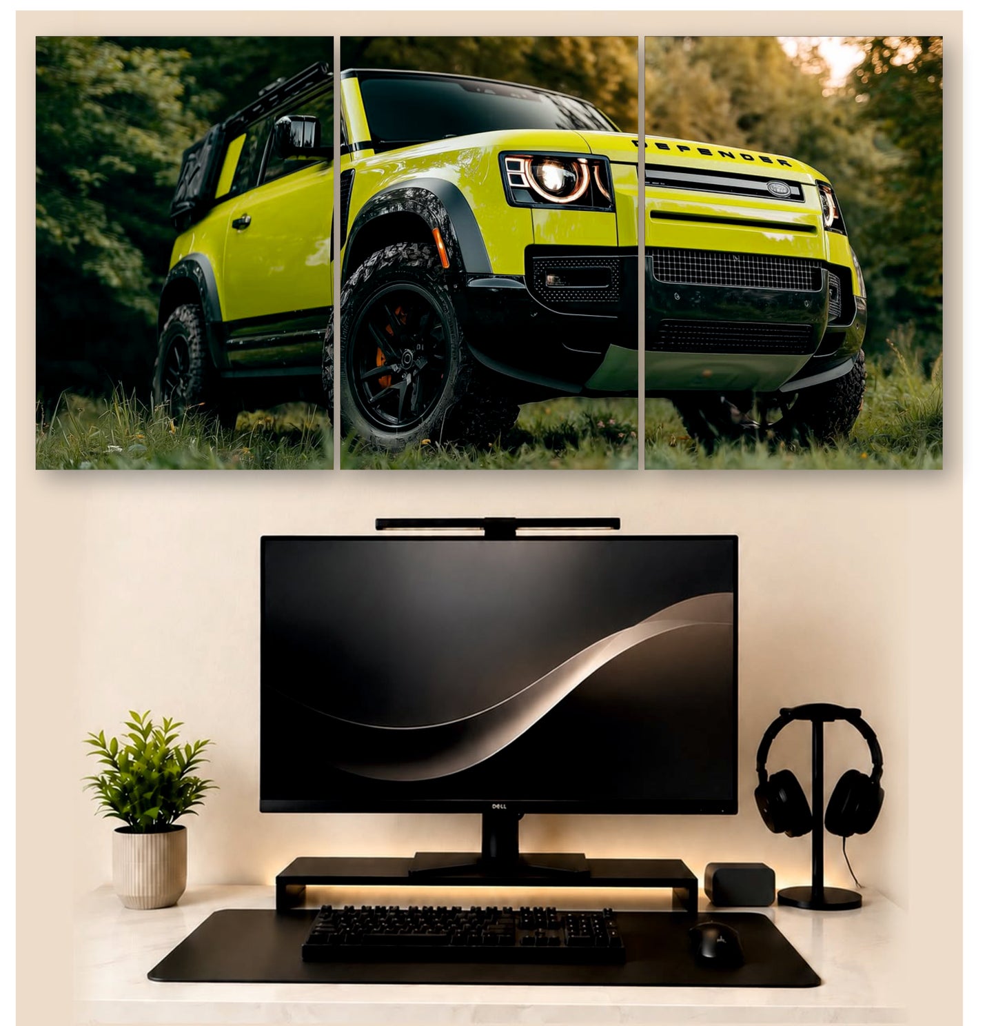 Defender Forest Green – 3-Piece Split Wall Art | SUV Decor