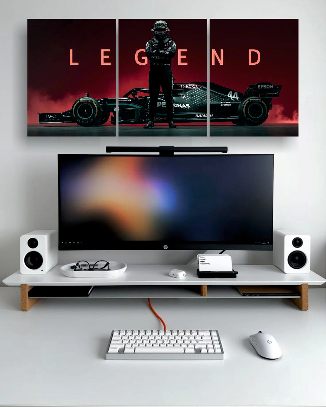 Legend F1 Mercedes #44 neon pink 3-piece split wall art India – PosterDrip