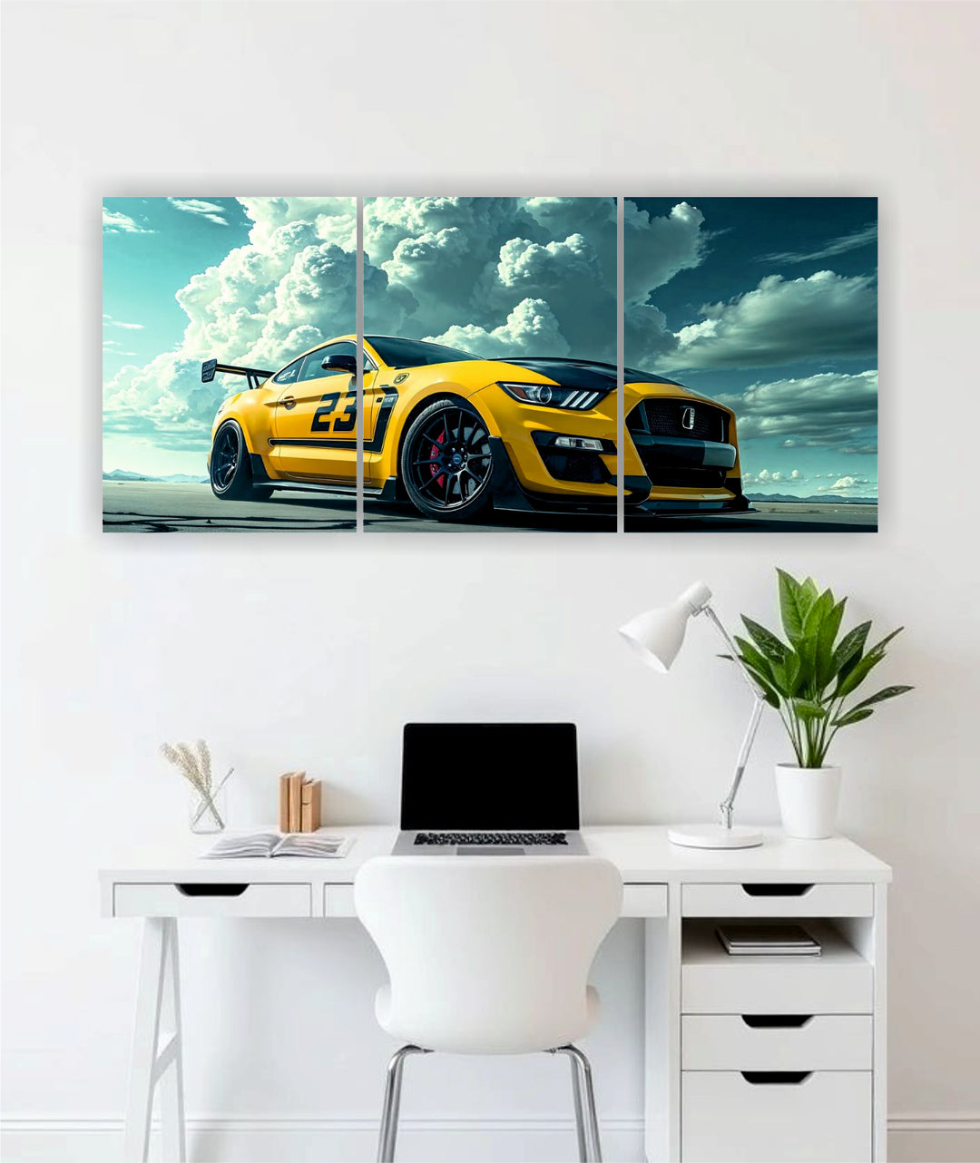 Ford Mustang yellow #23 3-piece split wall art India – PosterDrip