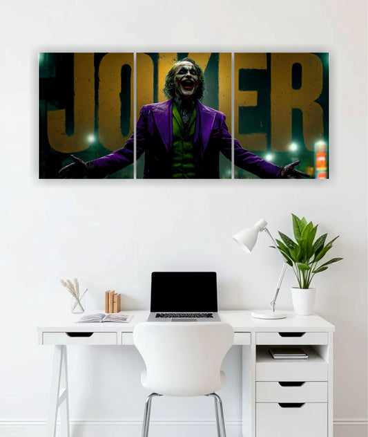 Joker laughing purple 3-piece split wall art poster India – PosterDrip