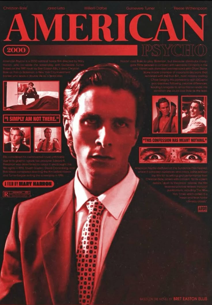 American Psycho 2000 Dark Red Magazine Style Movie Poster