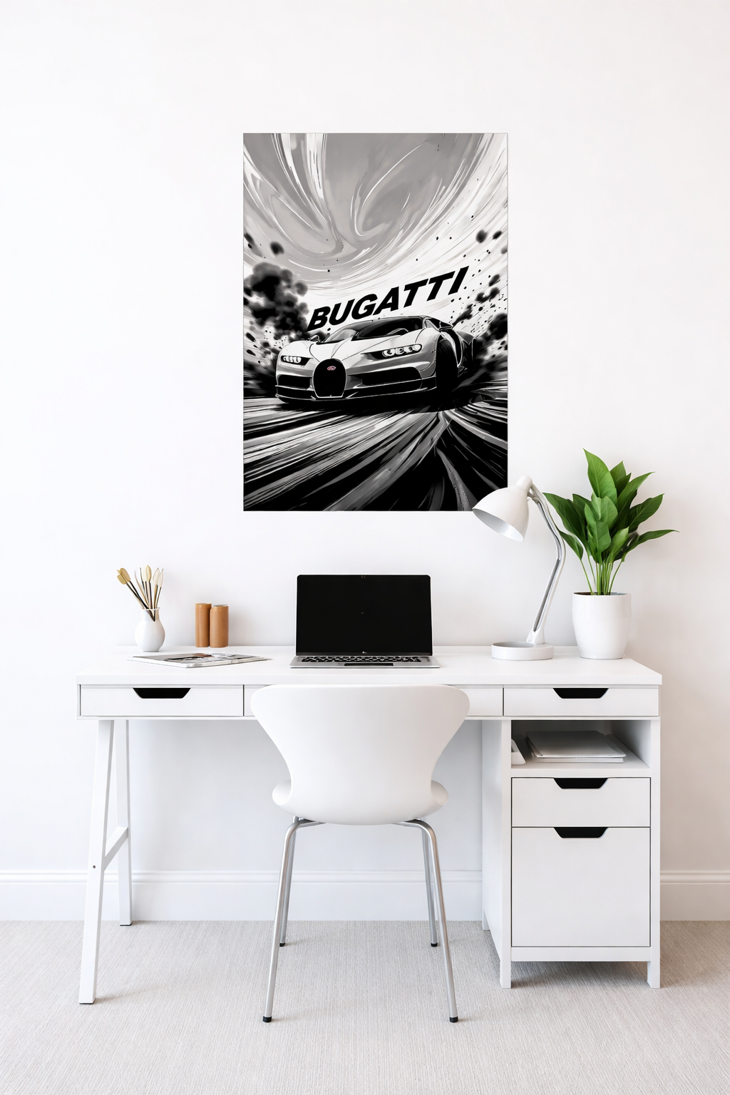 Bugatti Chiron Speed Art Poster | Black & White Manga Style