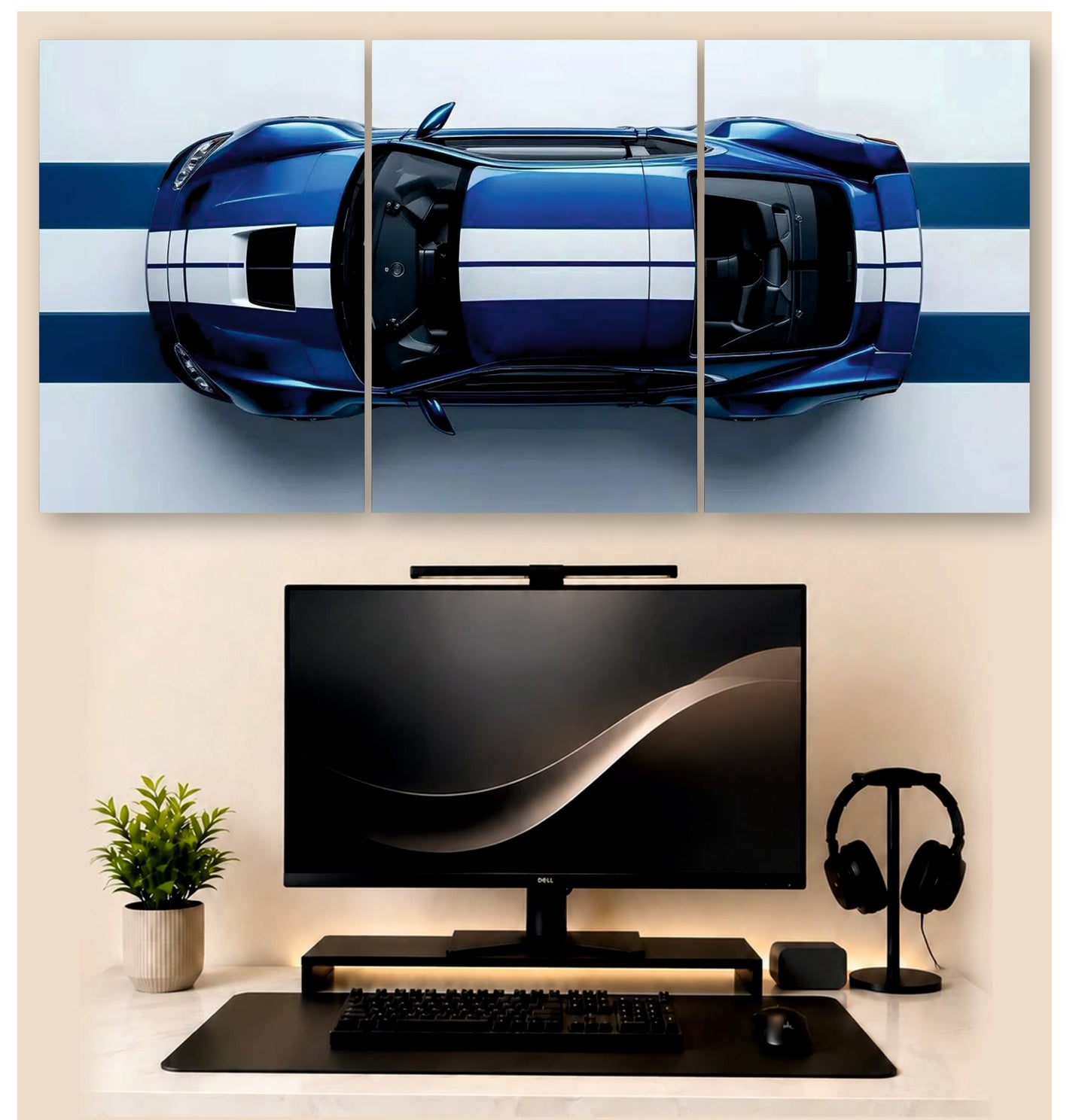 Porsche White & Blue Car | 3 - Piece Split Poster | PosterDrip