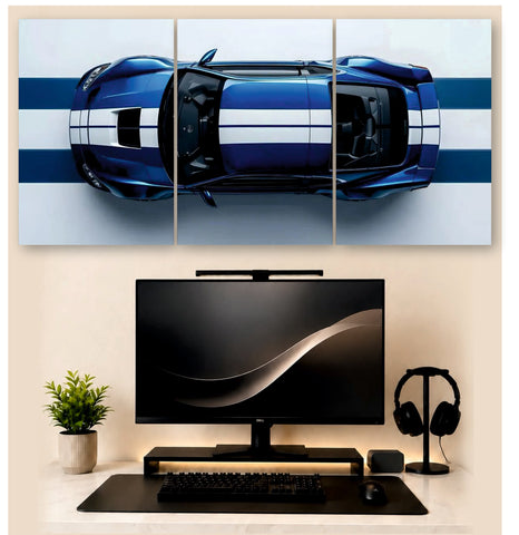Porsche White & Blue Car | 3 - Piece Split Poster | PosterDrip