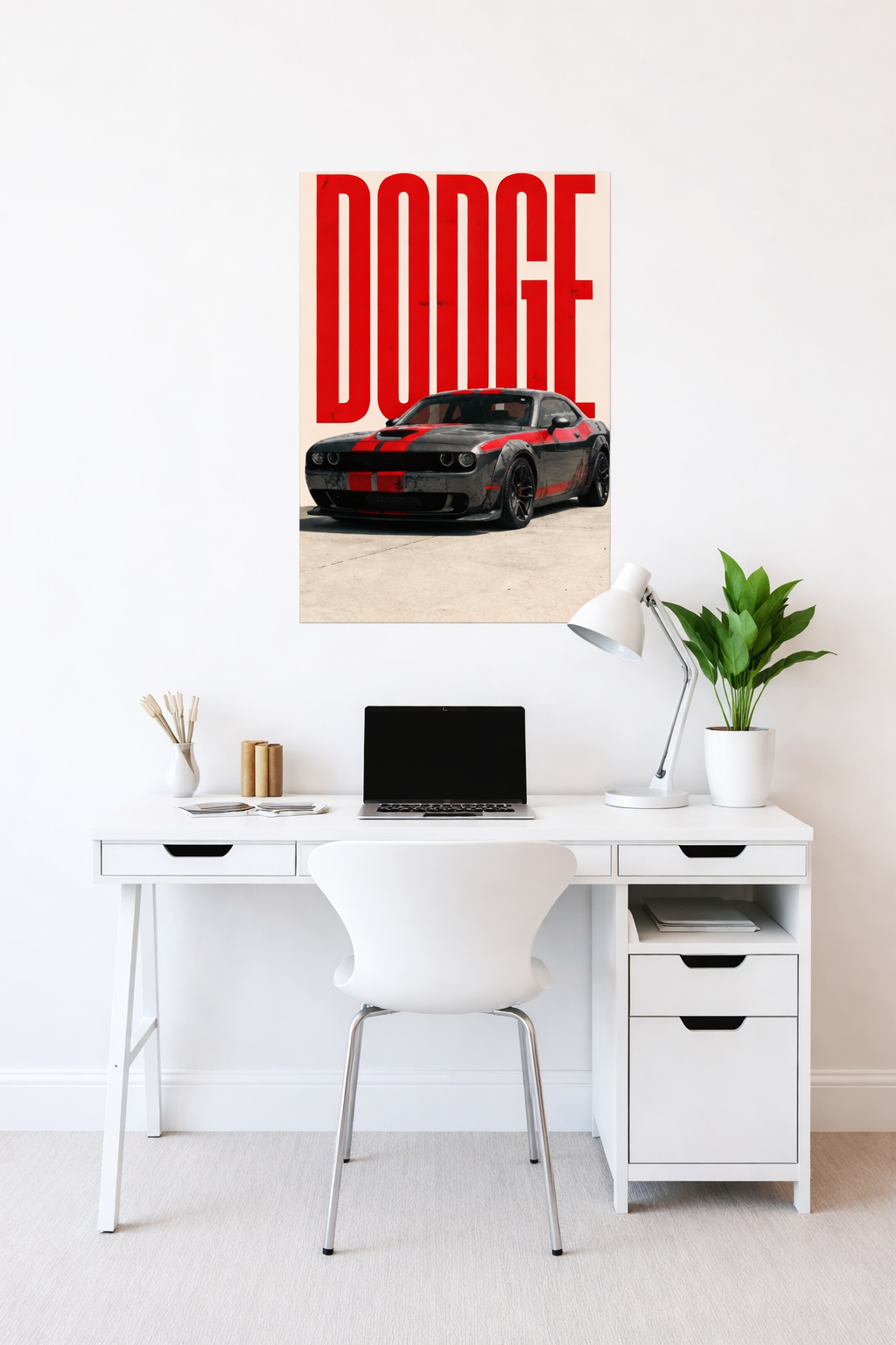 Dodge Challenger Hellcat bold black red muscle car art poster India – PosterDrip