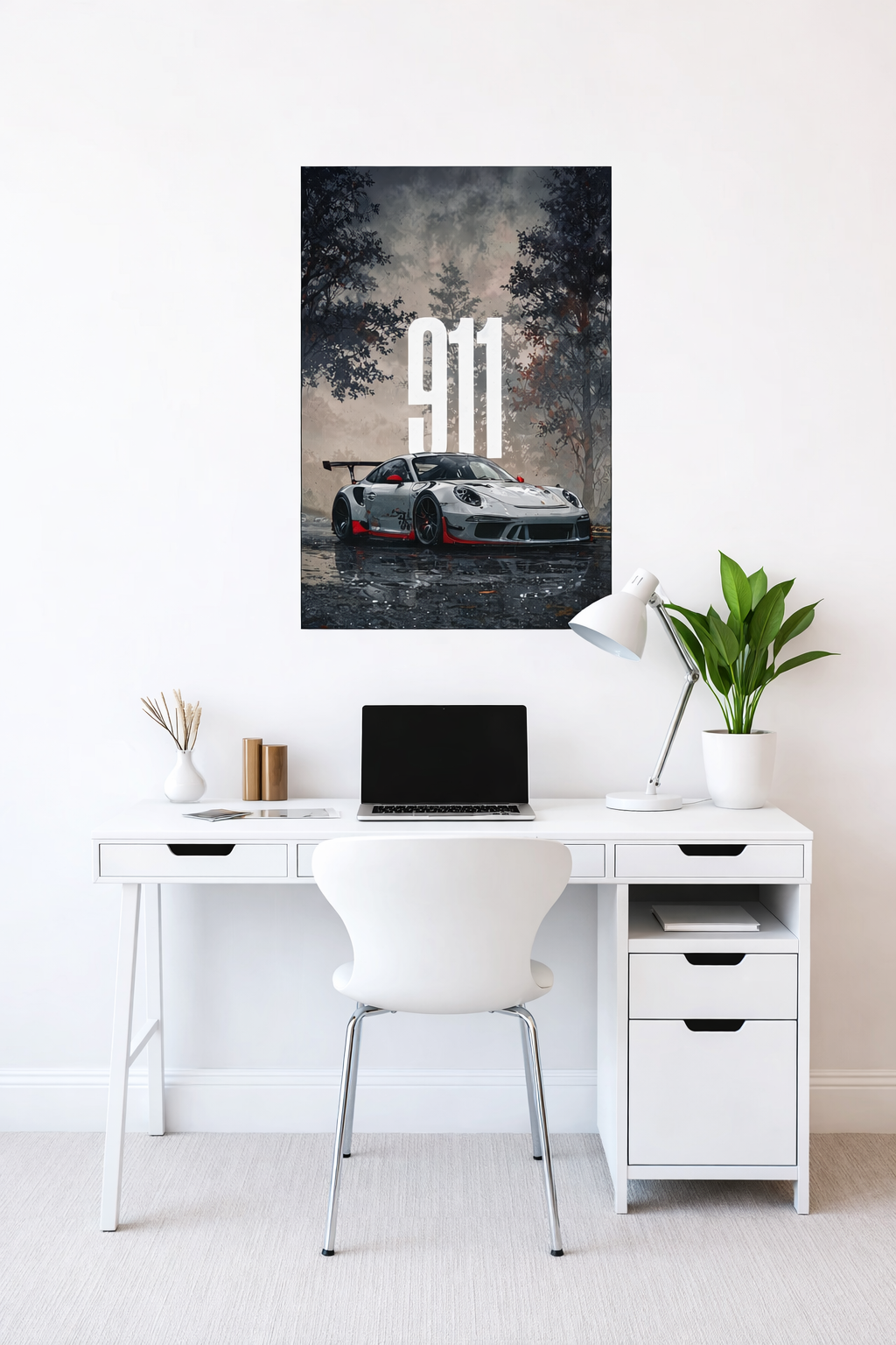 Porsche 911 GT3 Dark Moody Forest Art Poster