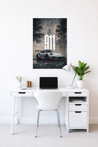 Porsche 911 GT3 dark moody forest cinematic art poster India – PosterDrip