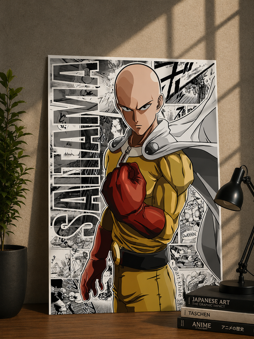 Saitama One Punch Man Manga Collage Anime Poster