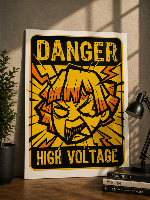 Danger High Voltage Anime Warning Sign Poster