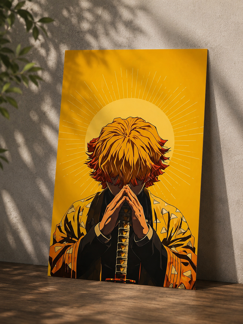 Zenitsu Prayer Pose Demon Slayer Anime Poster