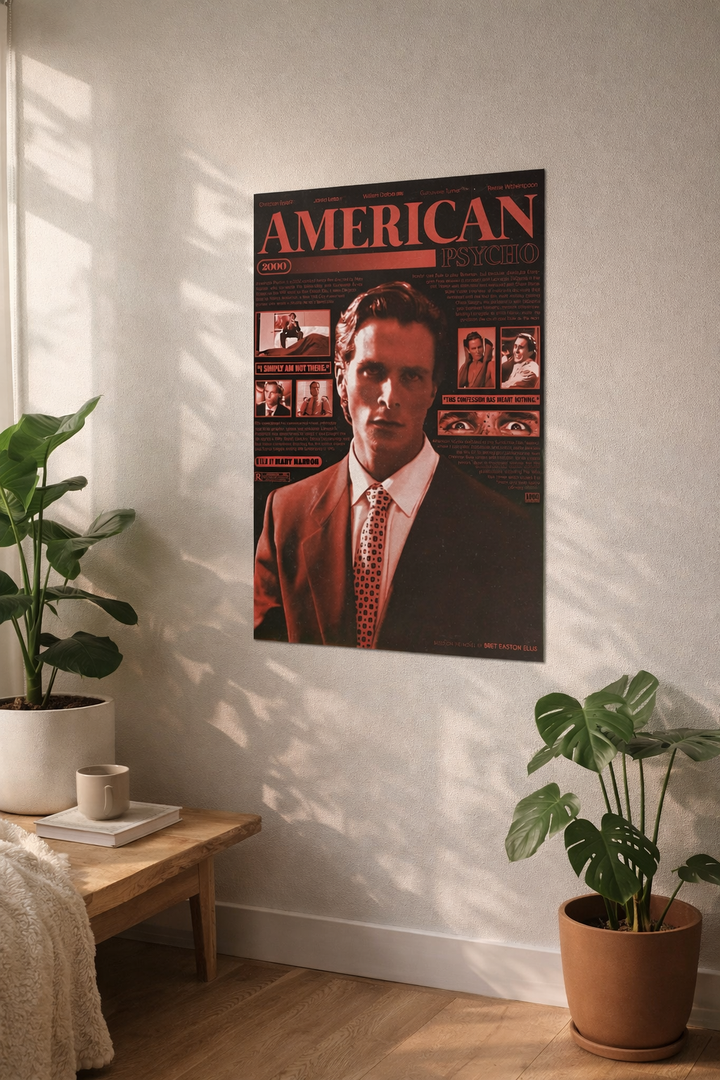 American Psycho 2000 dark red magazine style movie poster India – PosterDrip