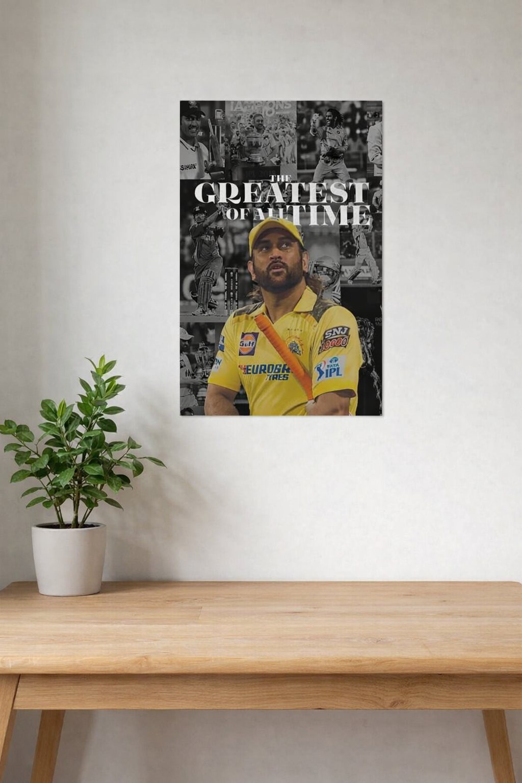 MS Dhoni Greatest of All Time CSK Cricket Poster | Yellow Wall Art