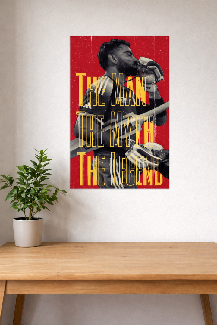 Virat Kohli Man Myth Legend vintage red cricket poster India – PosterDrip