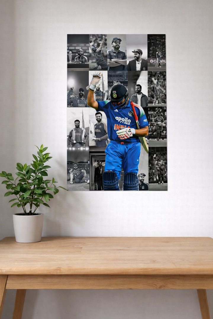 Rohit Sharma India collage Team India blue jersey cricket poster – PosterDrip