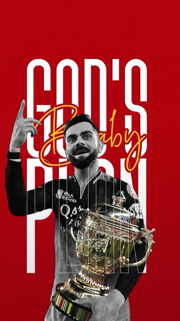 Virat Kohli Gods Plan Baby IPL Trophy Poster | RCB Red Wall Art