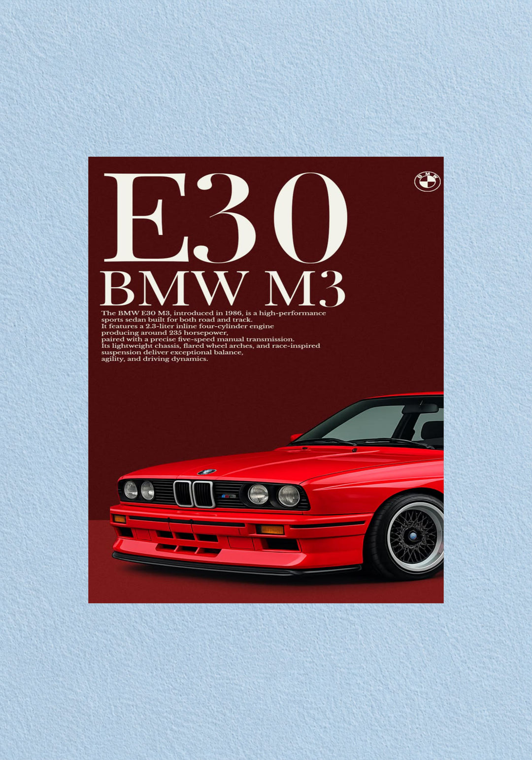 BMW E30 M3 Spec Sheet Poster
