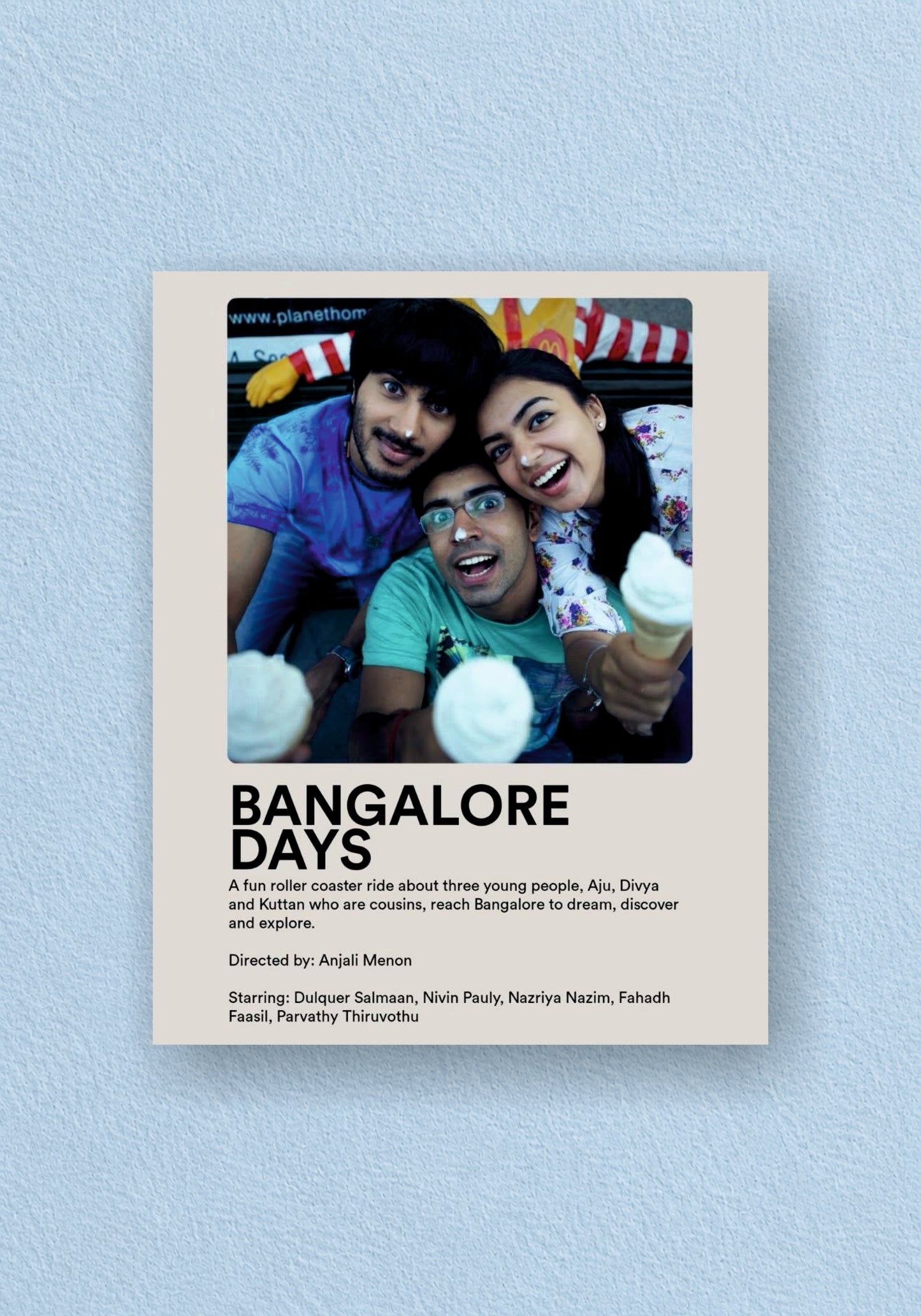 Bangalore Days Poster | Malayalam Movie Wall Poster