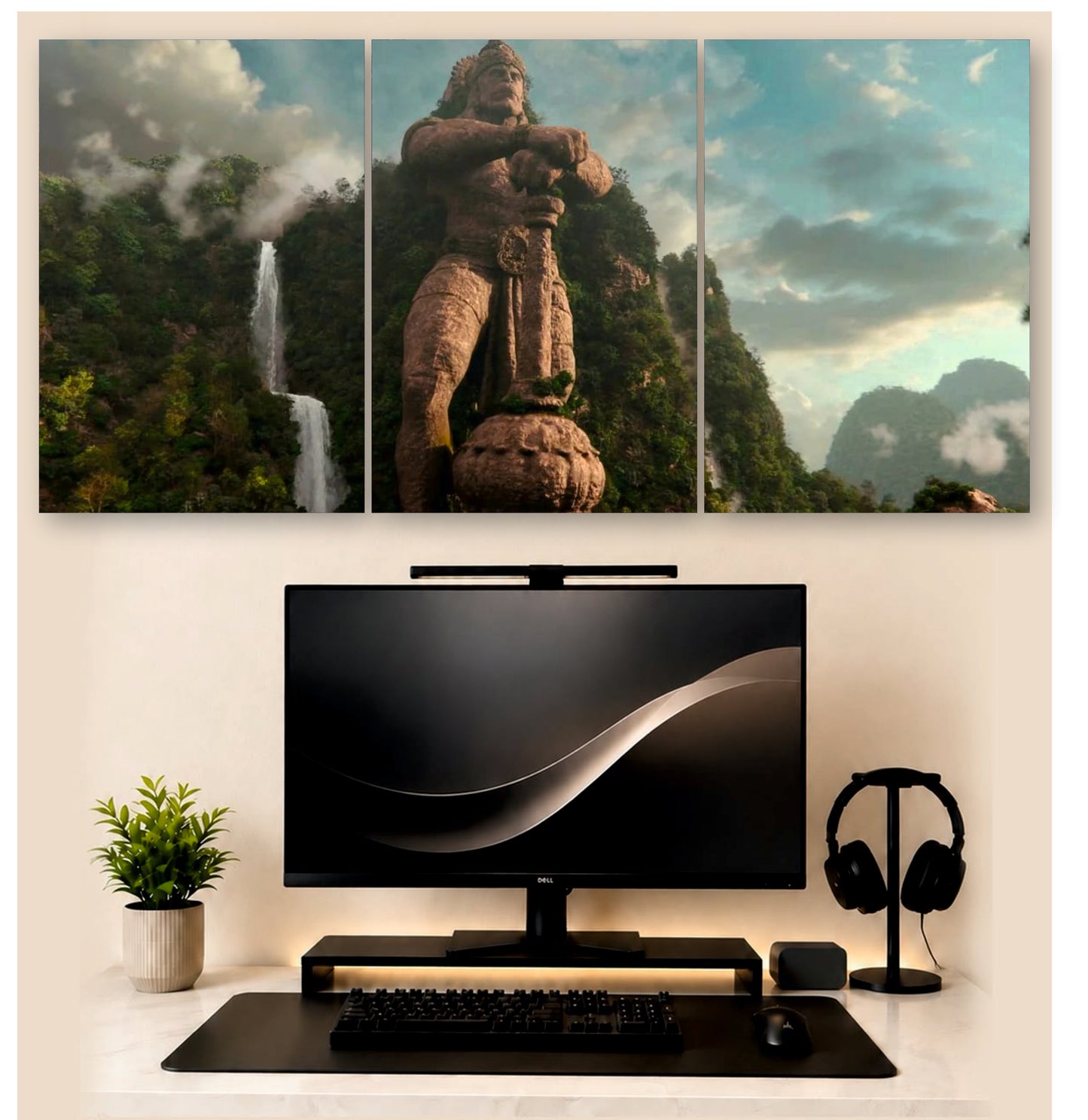Hanuman Mountain Statue – 3-Piece Split Wall Art | Devotional Decor