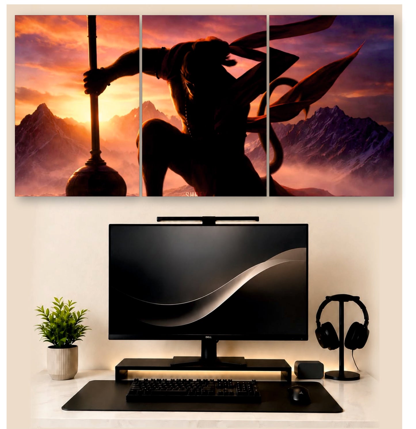 Hanuman  3-Piece Split Wall Art | Devotional Decor