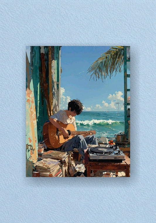Guitar By The Sea Aesthetic Poster