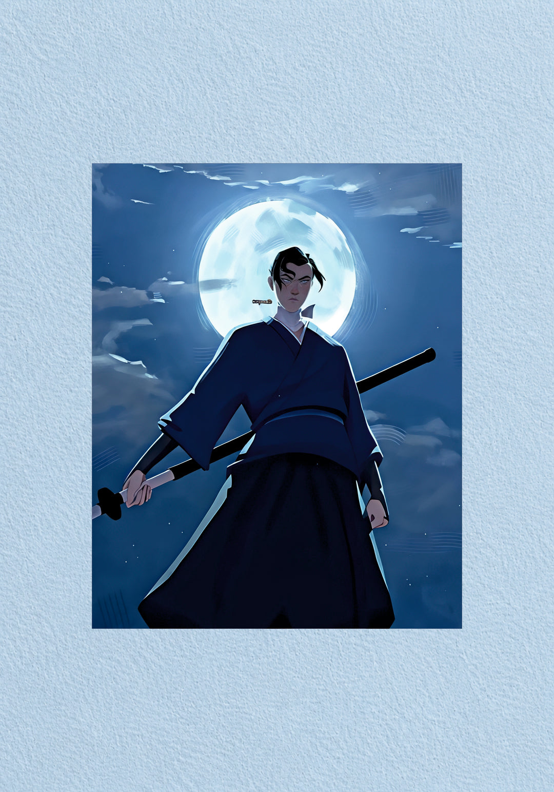 The protagonist Mizu from the animated series Blue Eye Samurai