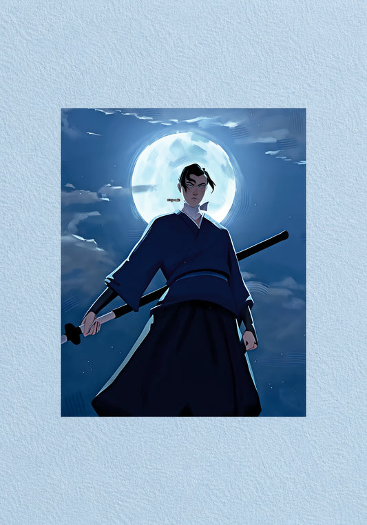 The protagonist Mizu from the animated series Blue Eye Samurai