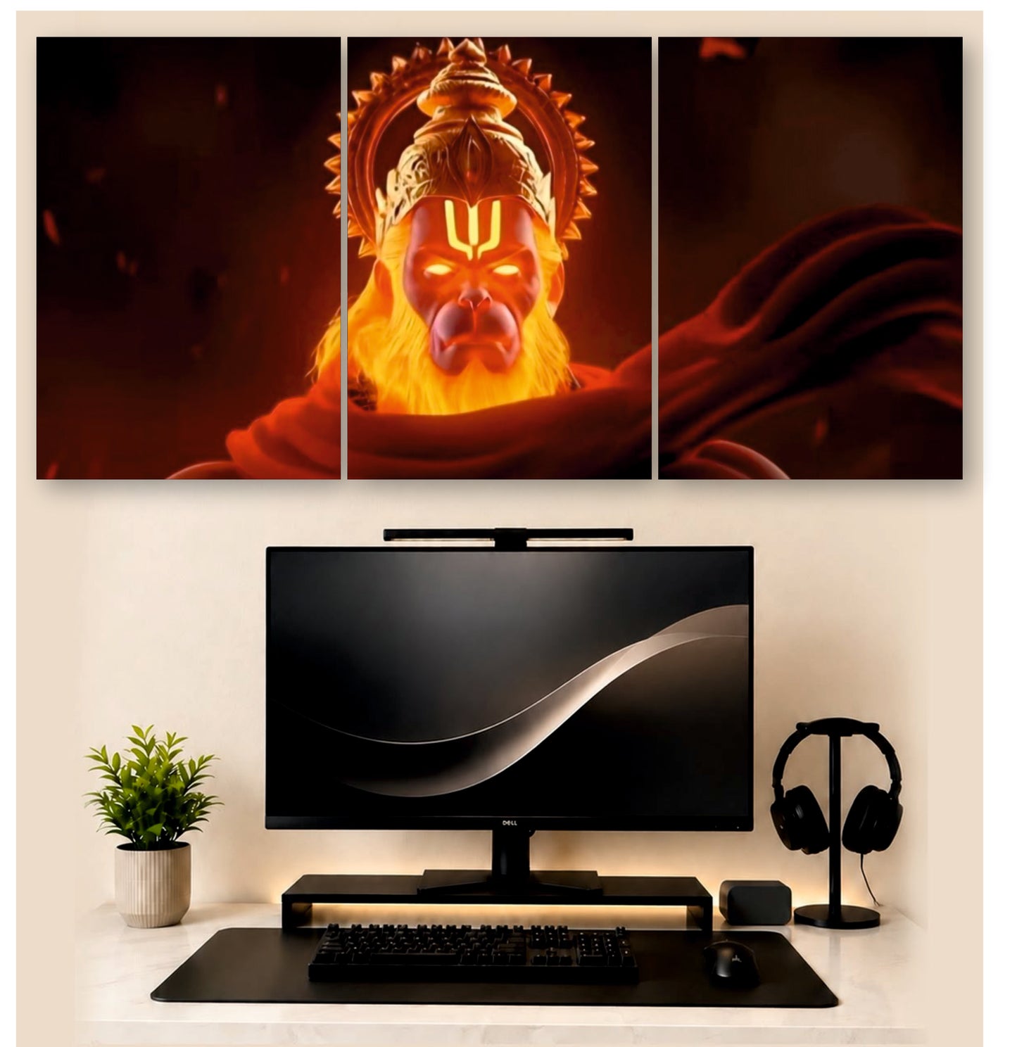 Hanuman 3-Piece Split Wall Art | Devotional Decor