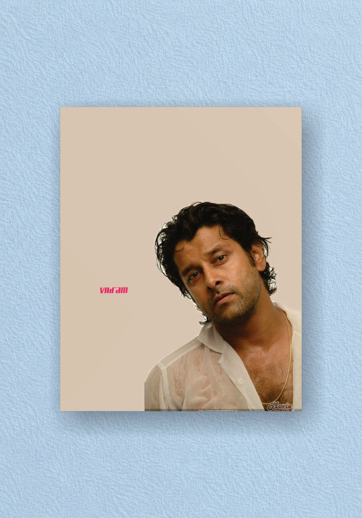 Chiyaan Vikram Candid Portrait Poster – Pink Typography Edit