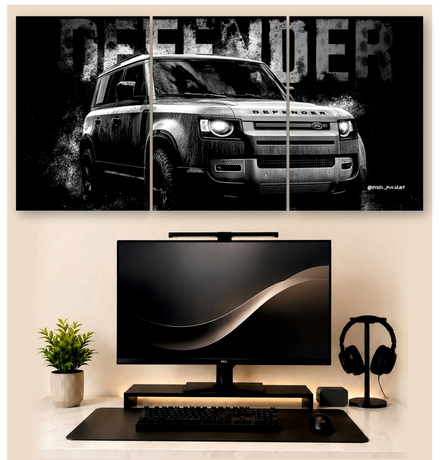 Defender Shadow Profile – 3-Piece Split Wall Art | SUV Decor