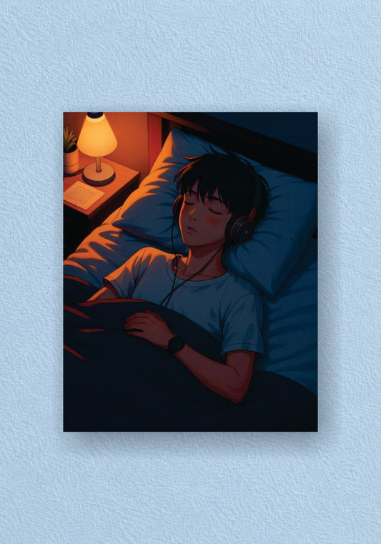 Anime Sleeping With Headphones Poster