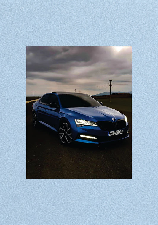Blue Skoda Superb Night Poster