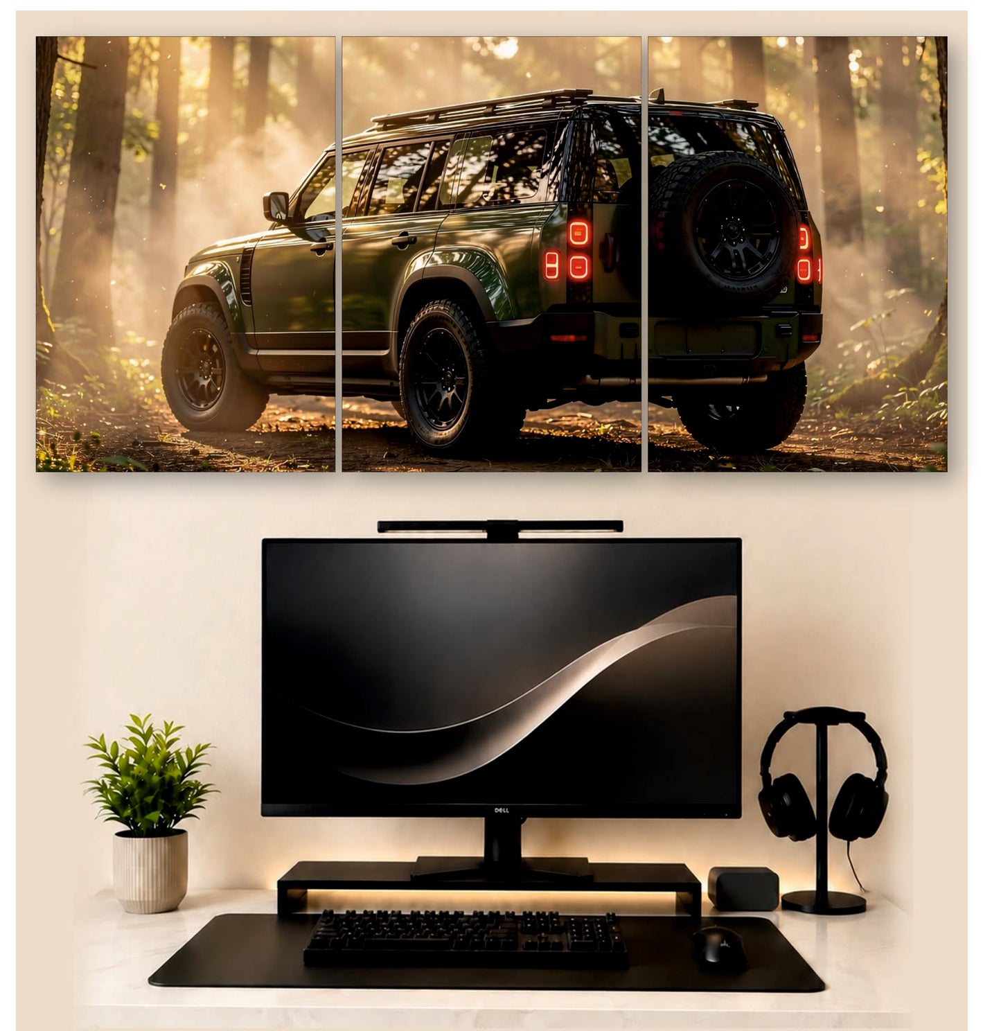 Defender Autumn Forest Glow – 3-Piece Split Wall Art | SUV Decor