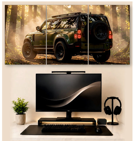 Defender Autumn Forest Glow – 3-Piece Split Wall Art | SUV Decor