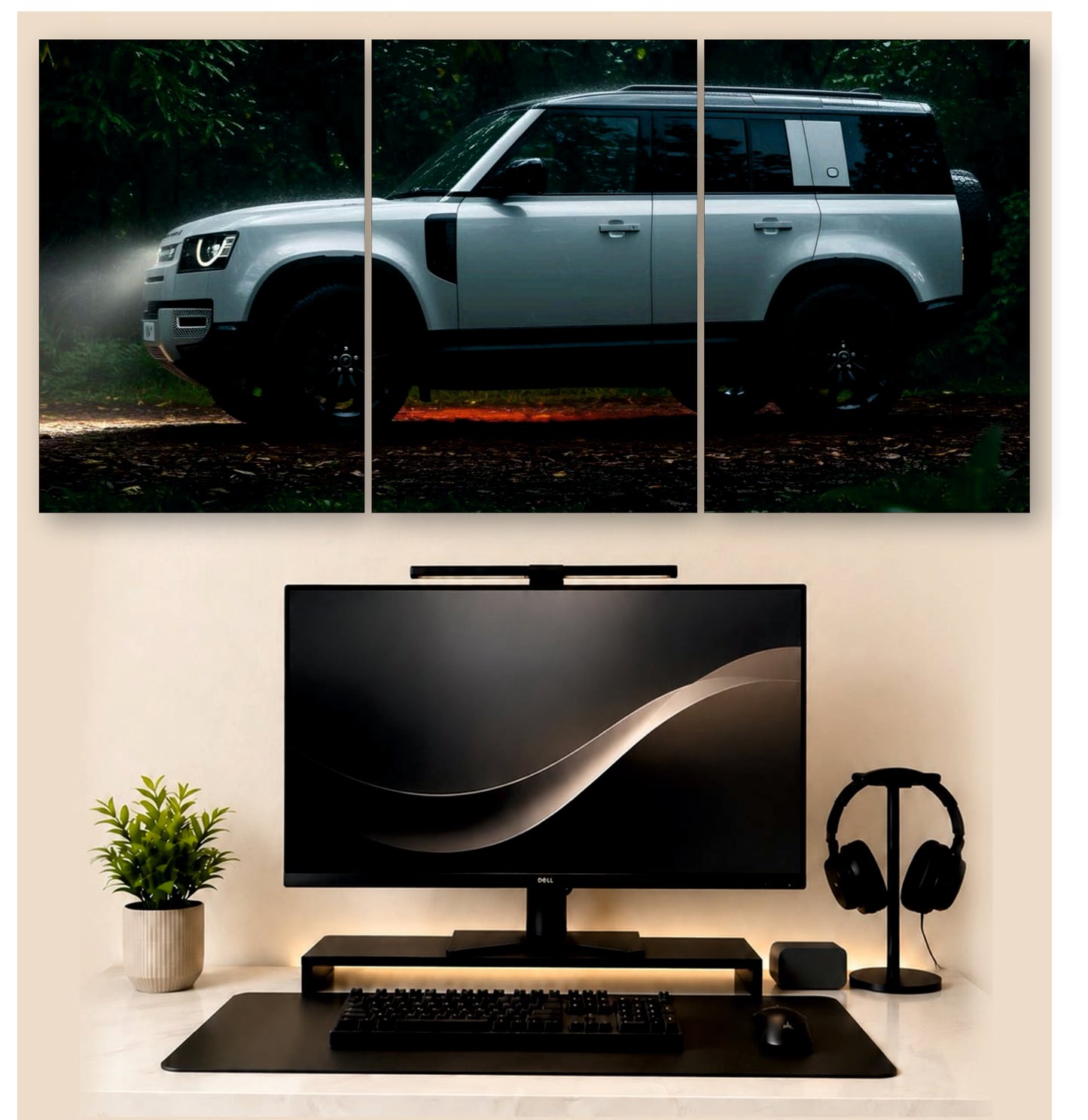 Defender Stealth Grey – 3-Piece Split Wall Art | SUV Decor