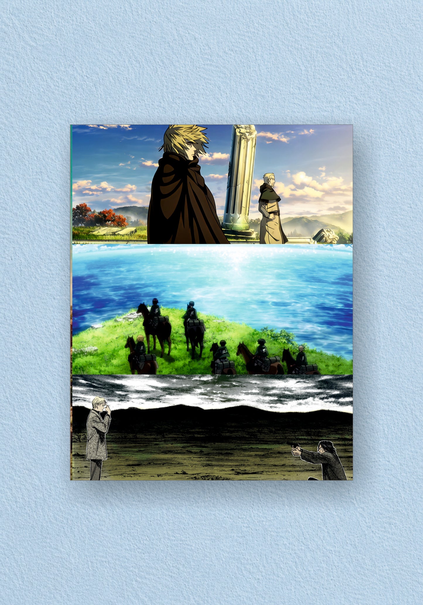 The Vinland Saga: A Journey Beyond Vengeance and the Horizon of Peace poster illustrates the epic Vinland Saga narrative.