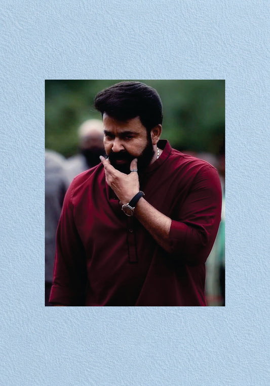 Mohanlal Maroon Shirt Thoughtful Portrait Poster – POSTERDRIP