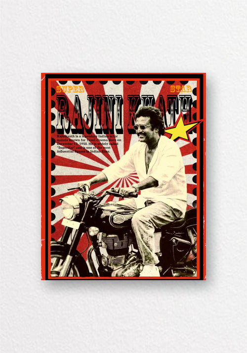 Rajinikanth Vintage Bike Ride Poster | Retro Tamil Cinema Wall Art