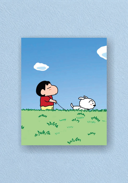 Shinchan and Shiro Minimal Grass Cartoon Poster – POSTERDRIP