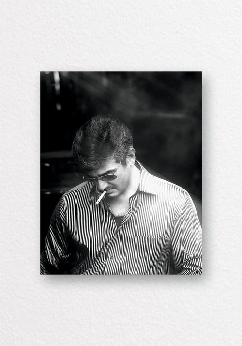Ajith Kumar Smoking Monochrome Poster | Tamil Cinema Wall Art
