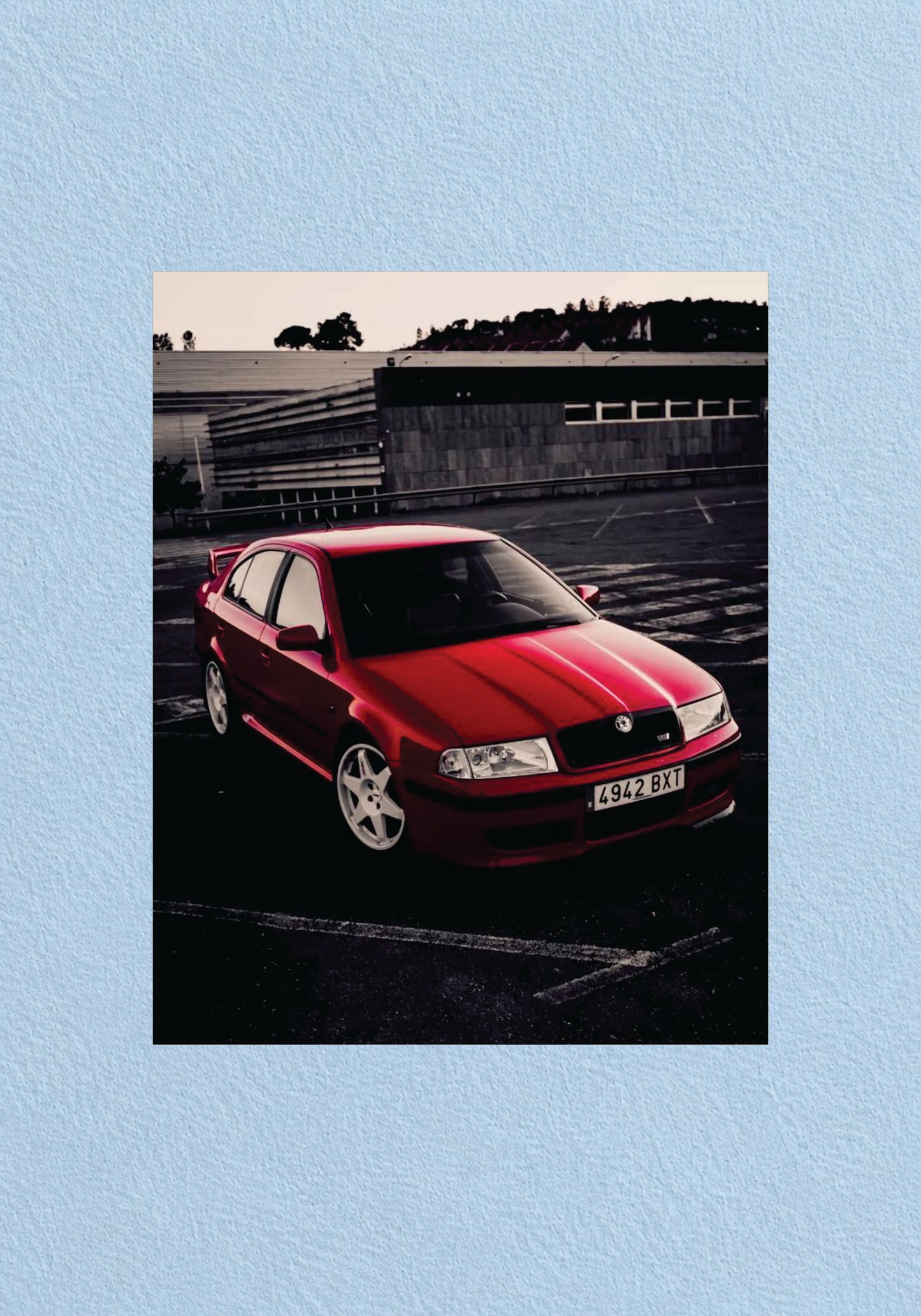 Red Skoda Octavia RS Parking Lot Poster