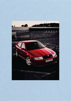 Red Skoda Octavia RS Parking Lot Poster