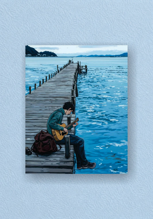 Anime Boy Playing Guitar on Jetty Poster