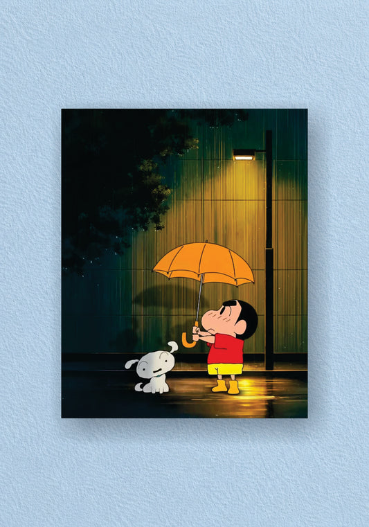 Shinchan Rainy Night Umbrella Poster