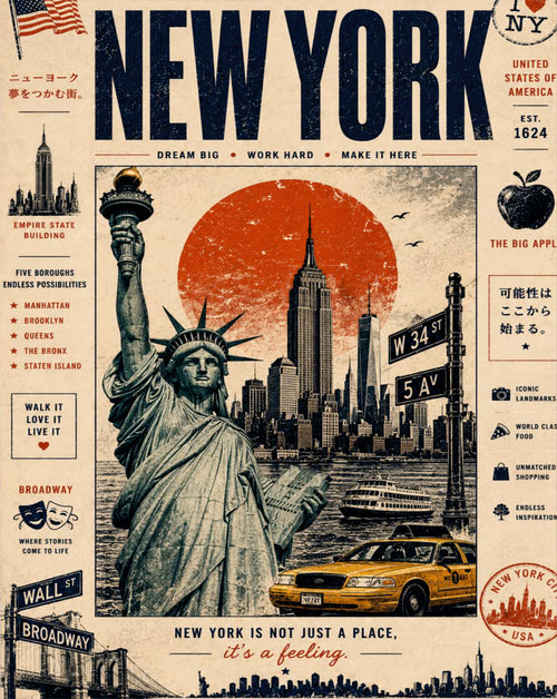 New York City Retro Travel Poster | Vintage Skyline Wall Art