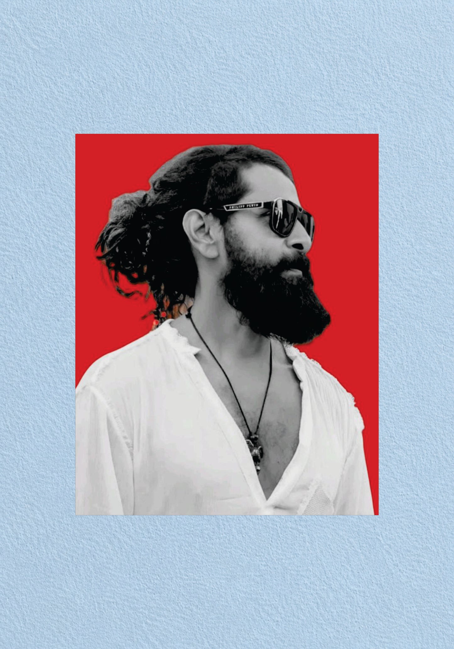 Chiyaan Vikram Bearded Star Red Backdrop Poster