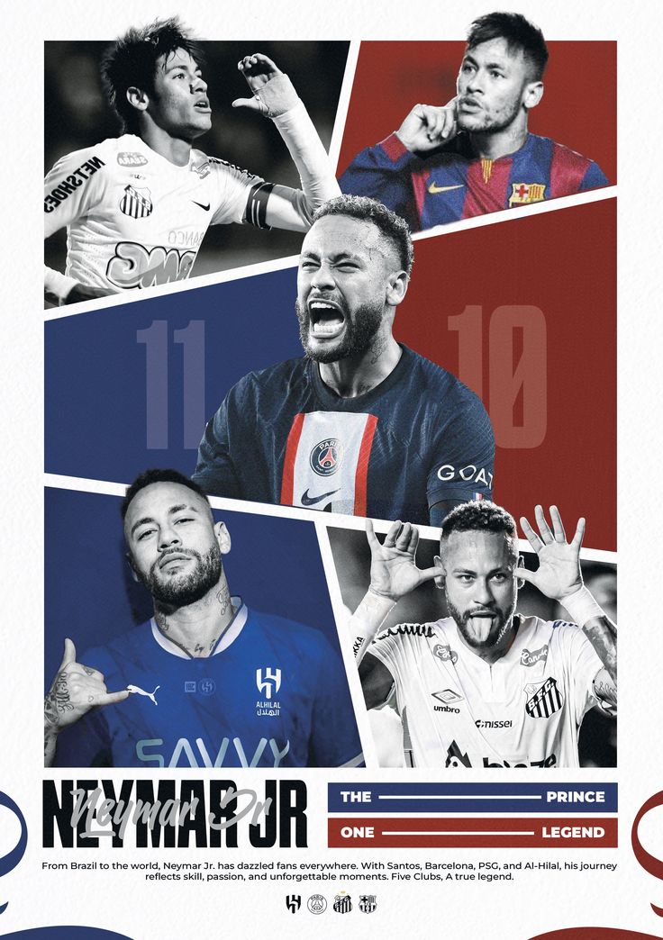 Neymar Jr The Prince One Legend Multi-Club Football Poster